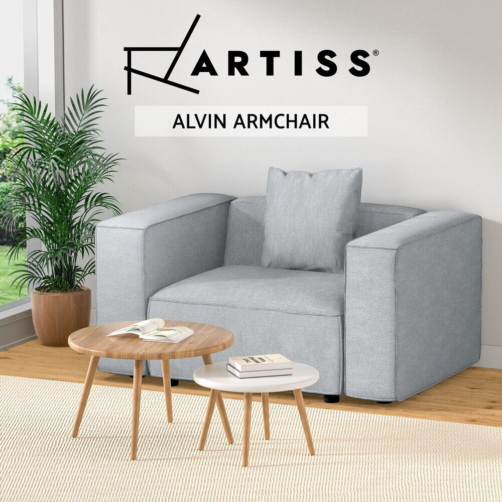 Artiss Sofa Lounge Set 1 Seater Modular Chaise Chair Suite Couch Fabric Grey