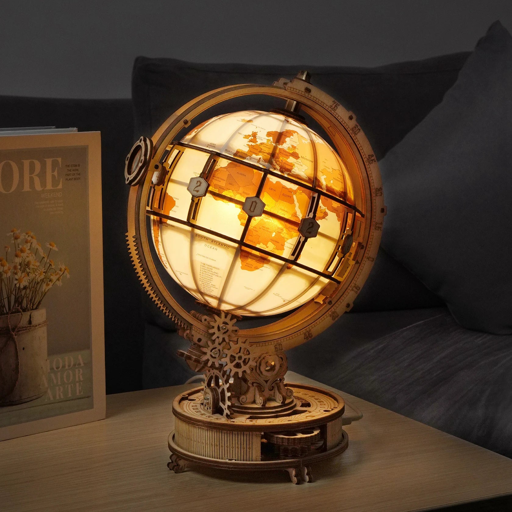 Wooden Globe Lamp 3D Puzzle Games for Birthday Gift for Kids Adults for Home Decor Building Blocks 3D